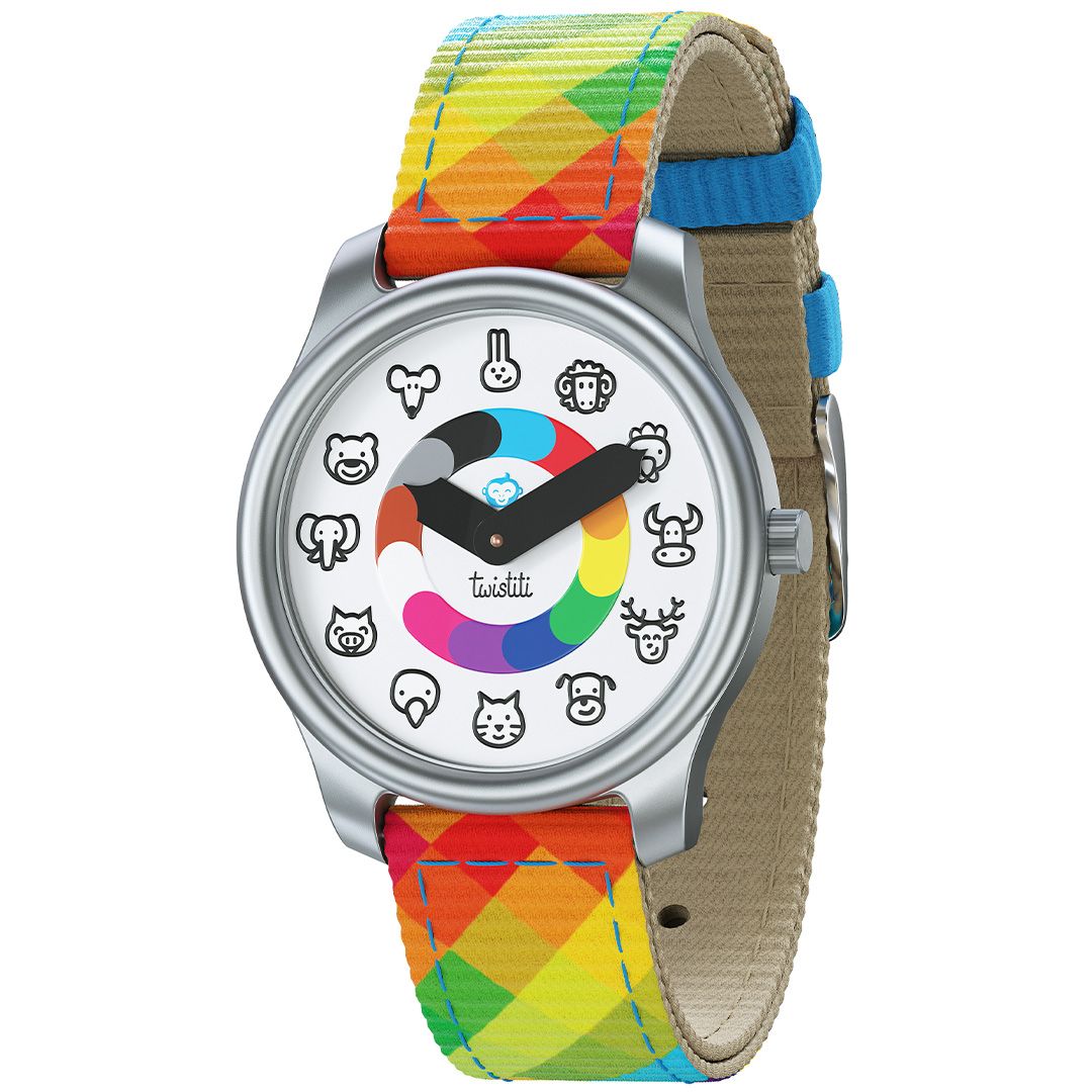 twistiti kleuterhorloge dieren arlequin ilovespeelgoed