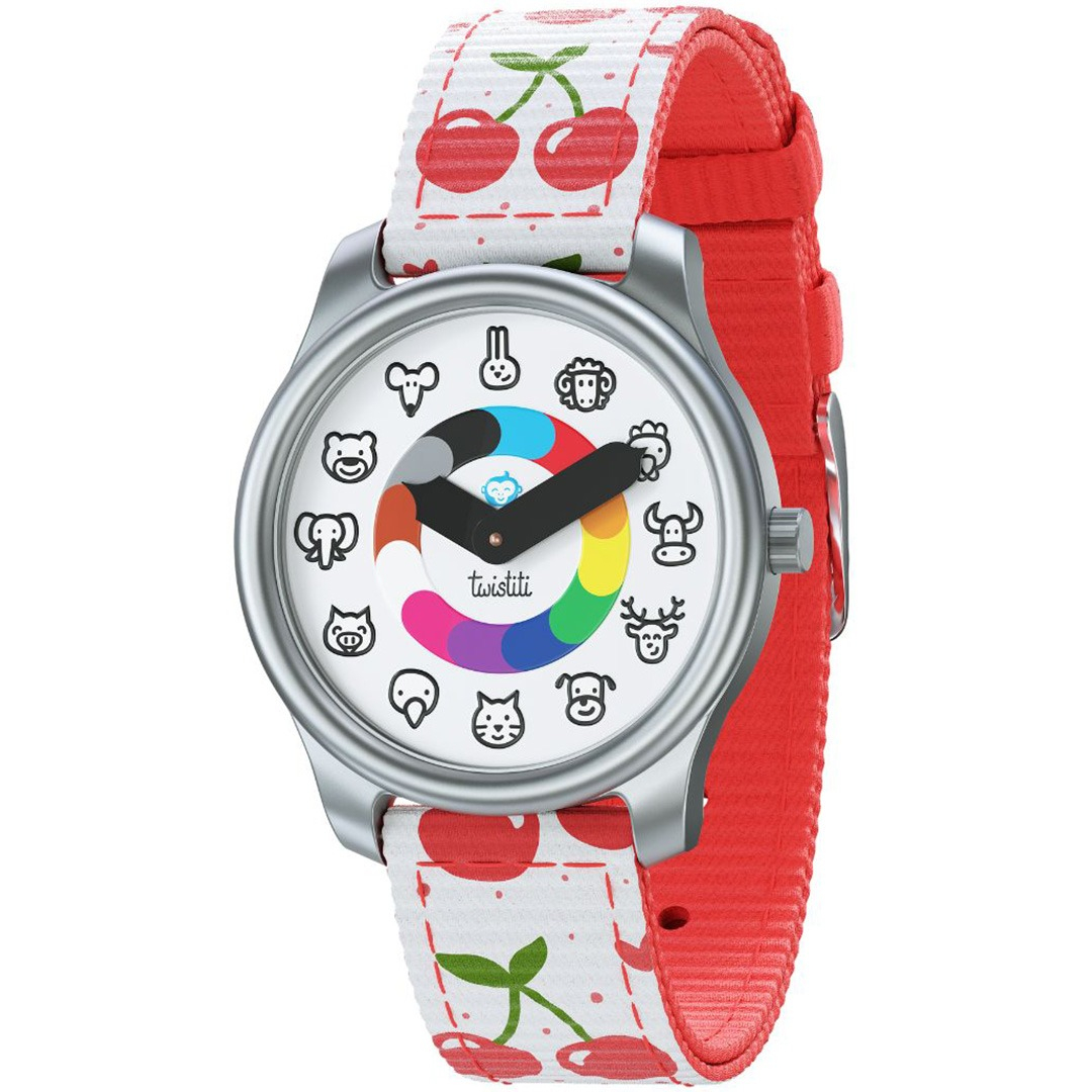 twistiti kleuterhorloge dieren cherries ilovespeelgoed