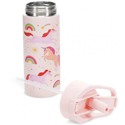 rex london rvs drinkfles met rietje - unicorn - 500 ml