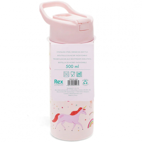 rex london rvs drinkfles met rietje - unicorn - 500 ml