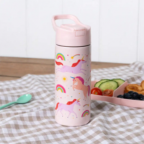 rex london rvs drinkfles met rietje - unicorn - 500 ml