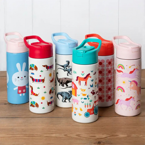 rex london rvs drinkfles met rietje - unicorn - 500 ml