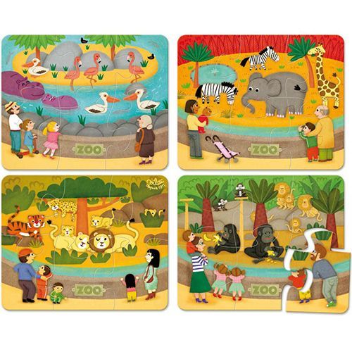 vilac vier houten puzzels de dierentuin (4x6st)