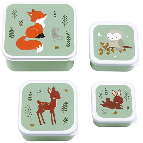 a little lovely company lunchbox set - forest friends - sage - 4st