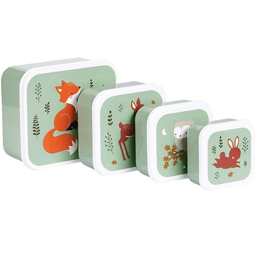 a little lovely company lunchbox set - forest friends - sage - 4st