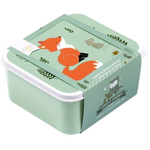 a little lovely company lunchbox set - forest friends - sage - 4st