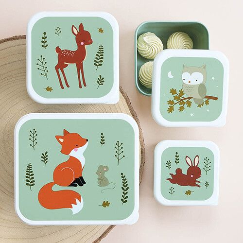 a little lovely company lunchbox set - forest friends - sage - 4st