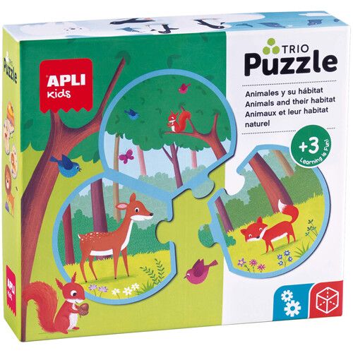 apli kids puzzel trio dieren in hun leefomgeving - 8x3st
