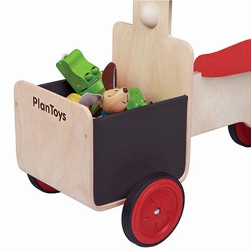 plan toys loopfiets houten bezorgfiets