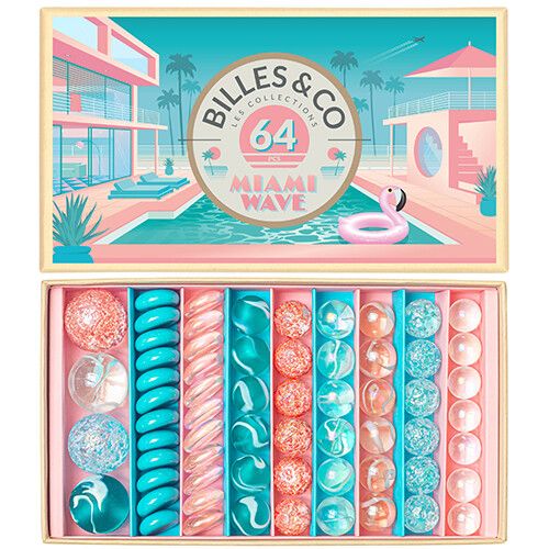 billes & co boîte de billes - vague de miami - 64pcs