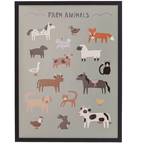 bloomingville poster met lijst -  boerderijdieren - 42 cm