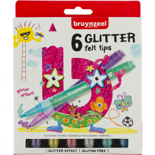 bruynzeel kids glitter viltstiften - 6st