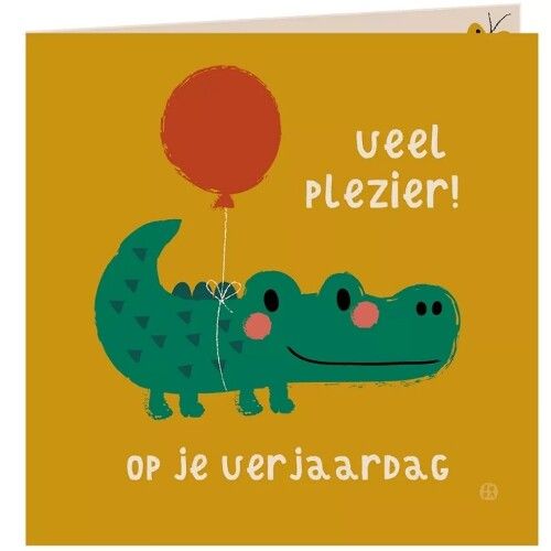 by bora verjaardagskaart met envelop - krokodil