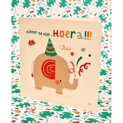 by bora verjaardagskaart met envelop - olifant