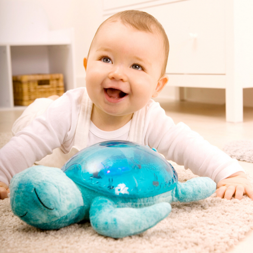 cloud.b knuffelschildpad met nachtlamp en geluid - aqua