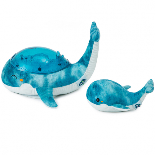 cloud.b knuffelwalvis met nachtlamp en geluid - blauw