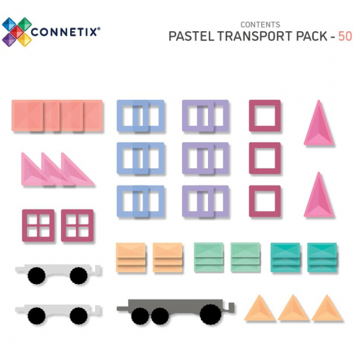 connetix magnetische tegels pastel - transport - 50st