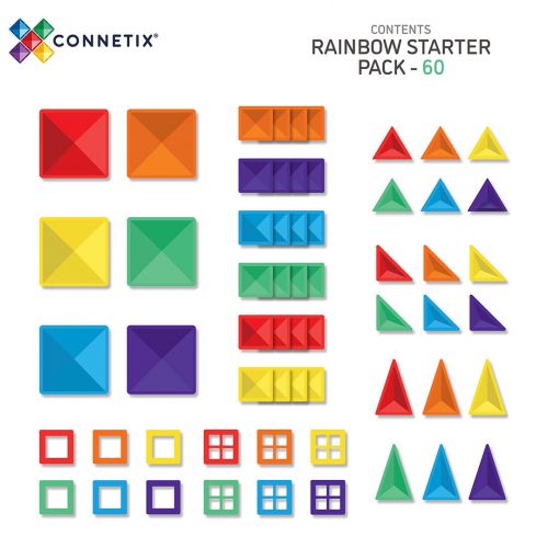 connetix magnetische tegels startersset - rainbow - 60st 
