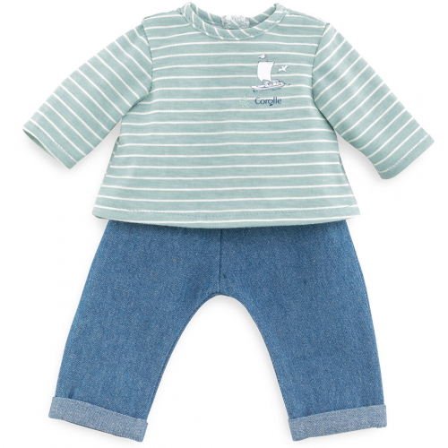 corolle gestreepte trui en jeans voor babypop - 30 cm