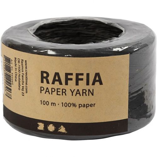 creativ company rol raffia papiergaren - zwart - 100m  