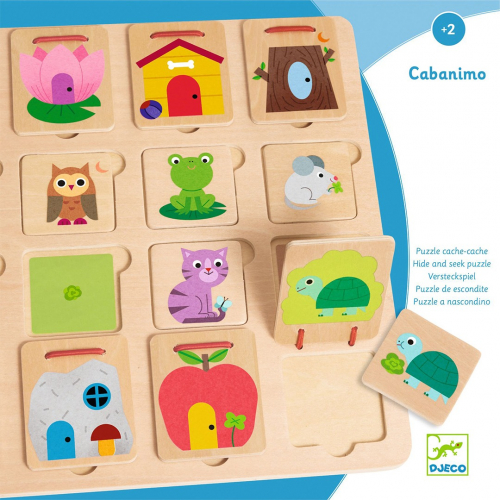 djeco jeu de puzzle cache-cache cabanimo - 16 pièces