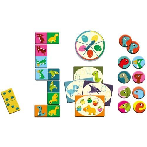 djeco spelletjes bingo, memorie, domino - dino's