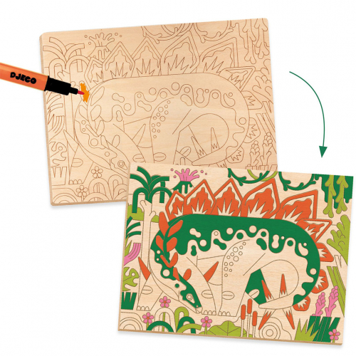 djeco houten kleurplaten dino world