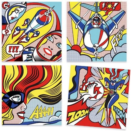 djeco kleur- en krasplaatjes stripverhaal superheroes - roy lichtenstein