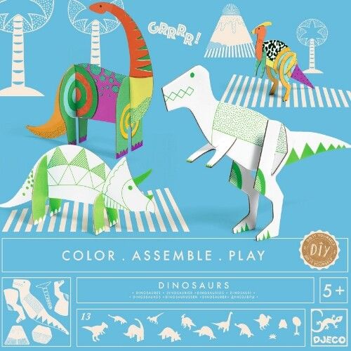 djeco 3D  kleurplaat speelfiguren - dinosaurussen