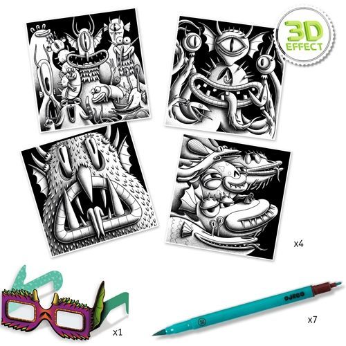 djeco coloriage 3D - monstres drôles