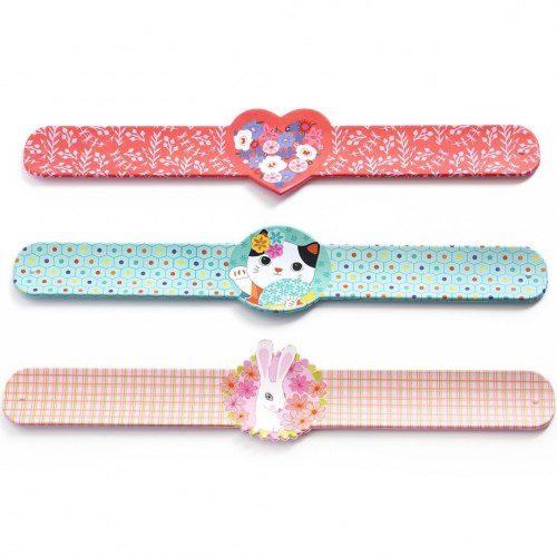 djeco snap armband - bloemen kat konijn - assorti