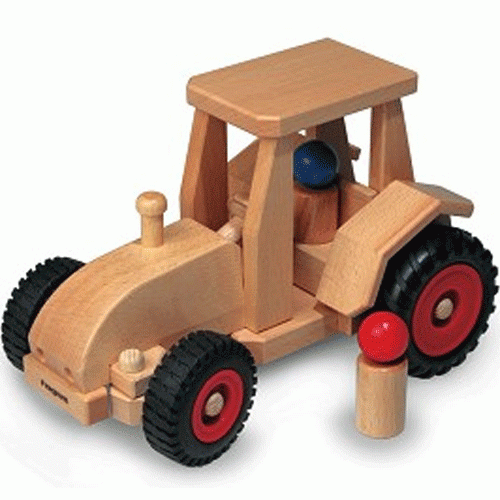 fagus houten tractor met kap bestuurbaar en 2 poppetjes 