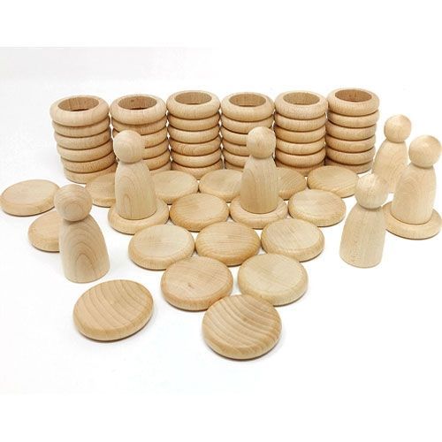 grapat houten nins® poppetjes met ringen en schijfjes - naturel