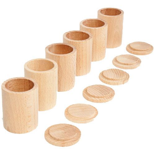 grapat houten potjes met deksel naturel - (6 st) 
