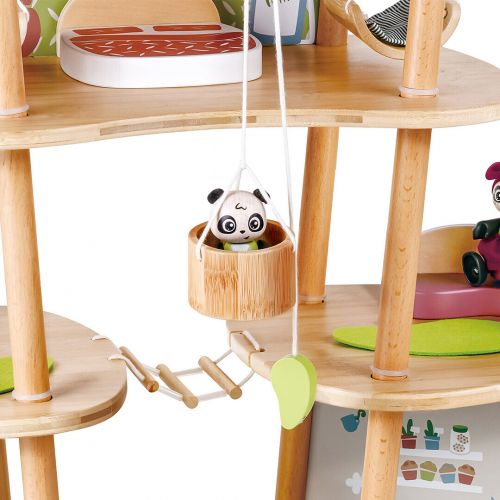hape poppenhuis met inrichting en pandafamilie