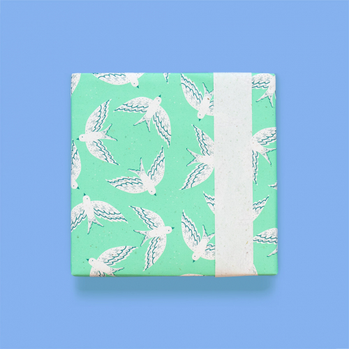 house of products papier cadeau oiseaux - menthe - 3 m