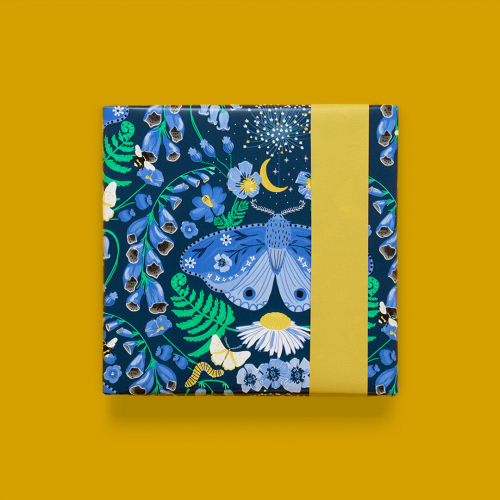 house of products inpakpapier bloemen en vlinders blue - yellow - 3 m