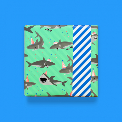 house of products inpakpapier haaien - stripe blue - 3 m