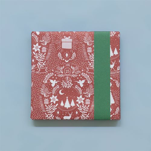 house of products inpakpapier kerstmis illustration warm red - dark green - 3 m