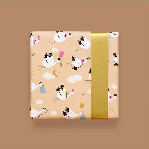 house of products inpakpapier ooievaars beige - gold - 3 m