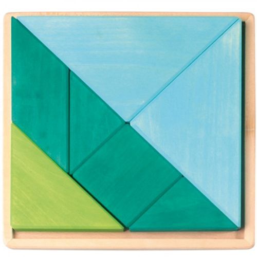 grimm's houten tangram - blauw groen 14 cm