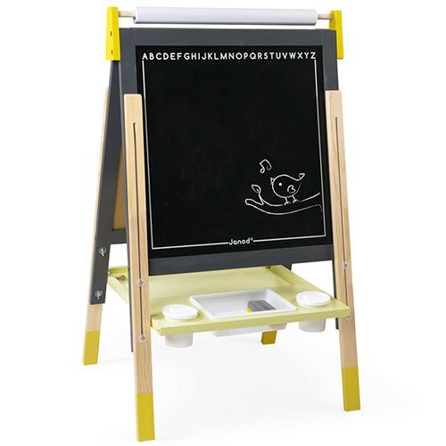 janod dubbelzijdig schoolbord met verstelbare poten - geel-grijs