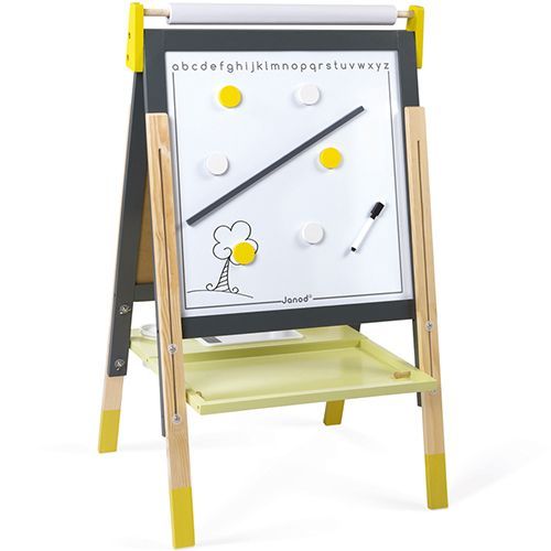 janod dubbelzijdig schoolbord met verstelbare poten - geel-grijs