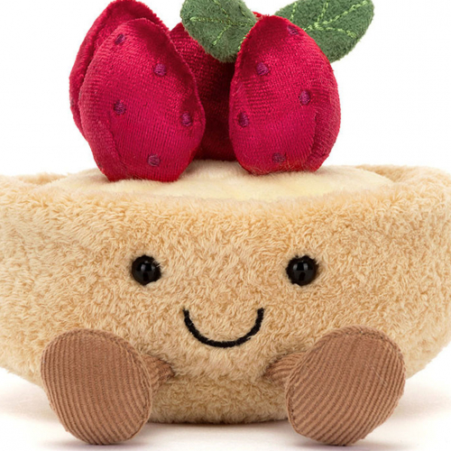 jellycat amuseables knuffeltaartje met aardbeien - 10 cm