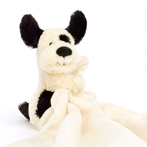 jellycat knuffeldoek bashful black and cream puppy - 34 cm 
