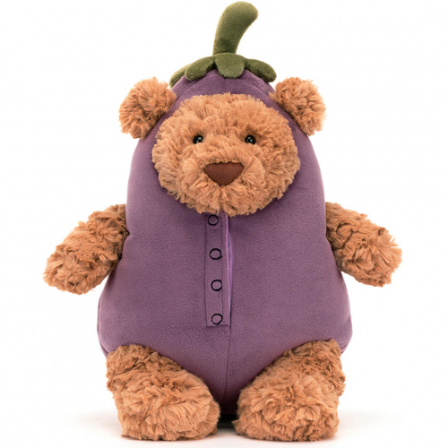 jellycat knuffelbeer bartholomew in auberginepak - 30 cm