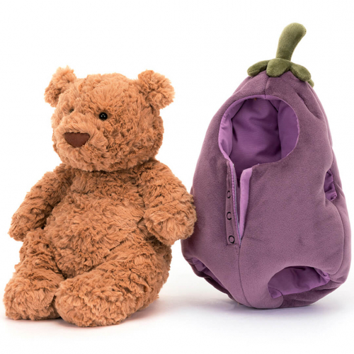 jellycat knuffelbeer bartholomew in auberginepak - 30 cm