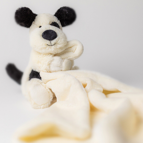 jellycat knuffeldoek bashful black and cream puppy - 34 cm
