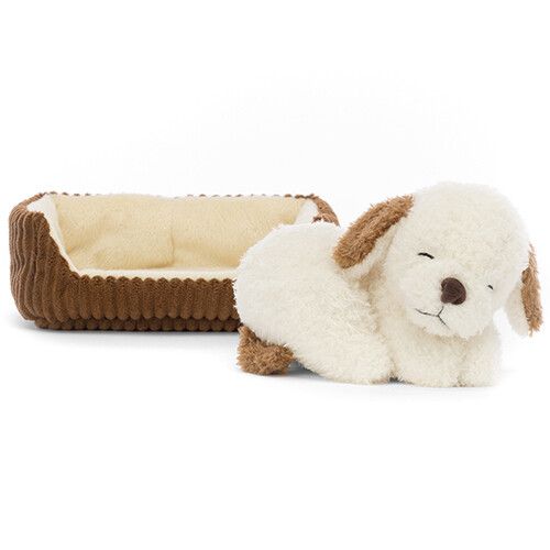 jellycat knuffelhond in mandje napping nipper dog - 14 cm