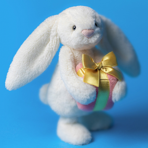 jellycat knuffelkonijn bashful bunny met cadeautje - 18 cm